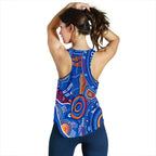 Aboriginal Women's Racerback Tank - Indigenous Footprint Patterns Blue Color - Vibe Hoodie
