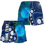 [Custom Text] Aboriginal Women's Shorts- Australia Indigenous Flag Circle Dot Painting Art (Blue) - Vibe Hoodie