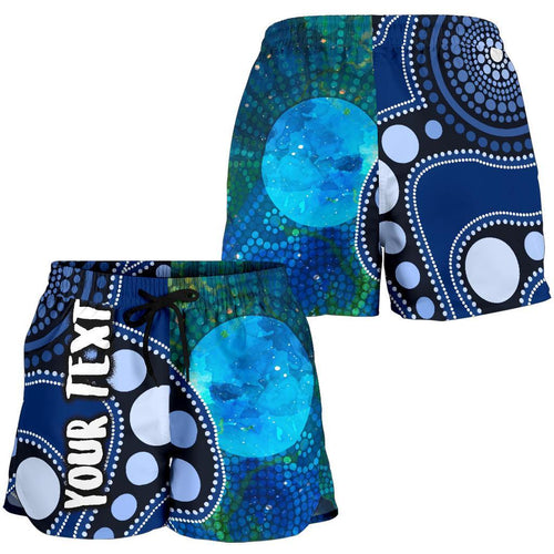 [Custom Text] Aboriginal Women's Shorts- Australia Indigenous Flag Circle Dot Painting Art (Blue) - Vibe Hoodie