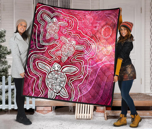 aboriginal-premium-quilt-sea-turtle-with-indigenous-patterns-pink