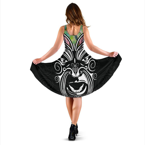New Zealand Paua Shell with Maori Face Women Midi Dress - Vibe Hoodie