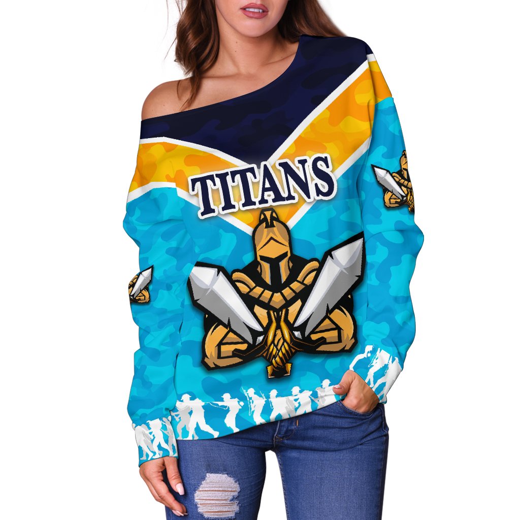 Gold Coast Women Off Shoulder Sweater Titans Gladiator Anzac Vibes - Vibe Hoodie