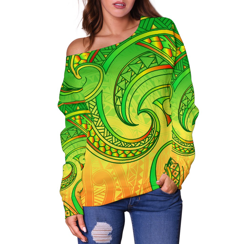 New Zealand Maori Mangopare Women Off Shoulder Sweater Polynesian - Rasta - Vibe Hoodie