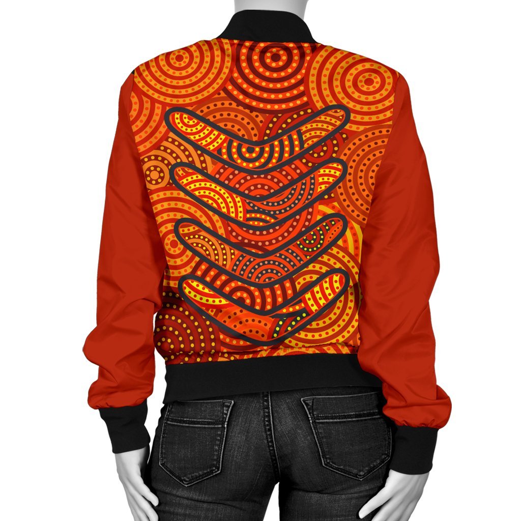 aboriginal-personalised-womens-bomber-jacket-aboriginal-boomerangs-and-dot-circle