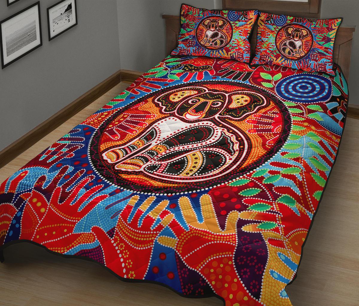 aboriginal-quilt-set-cover-koala-and-hand-art-dot-painting-quilt-bed-set
