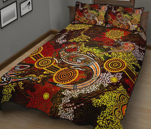 aboriginal-quilt-bed-set-kangaroo-and-lizard-dot-painting-art