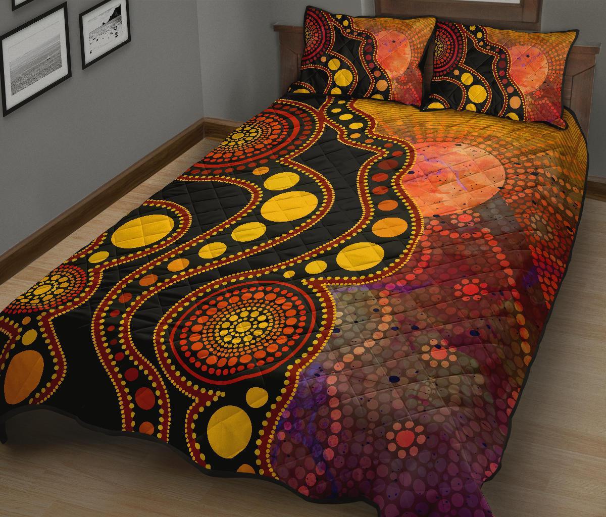 aboriginal-quilt-bed-set-australia-indigenous-flag-circle-dot-painting-art-golden