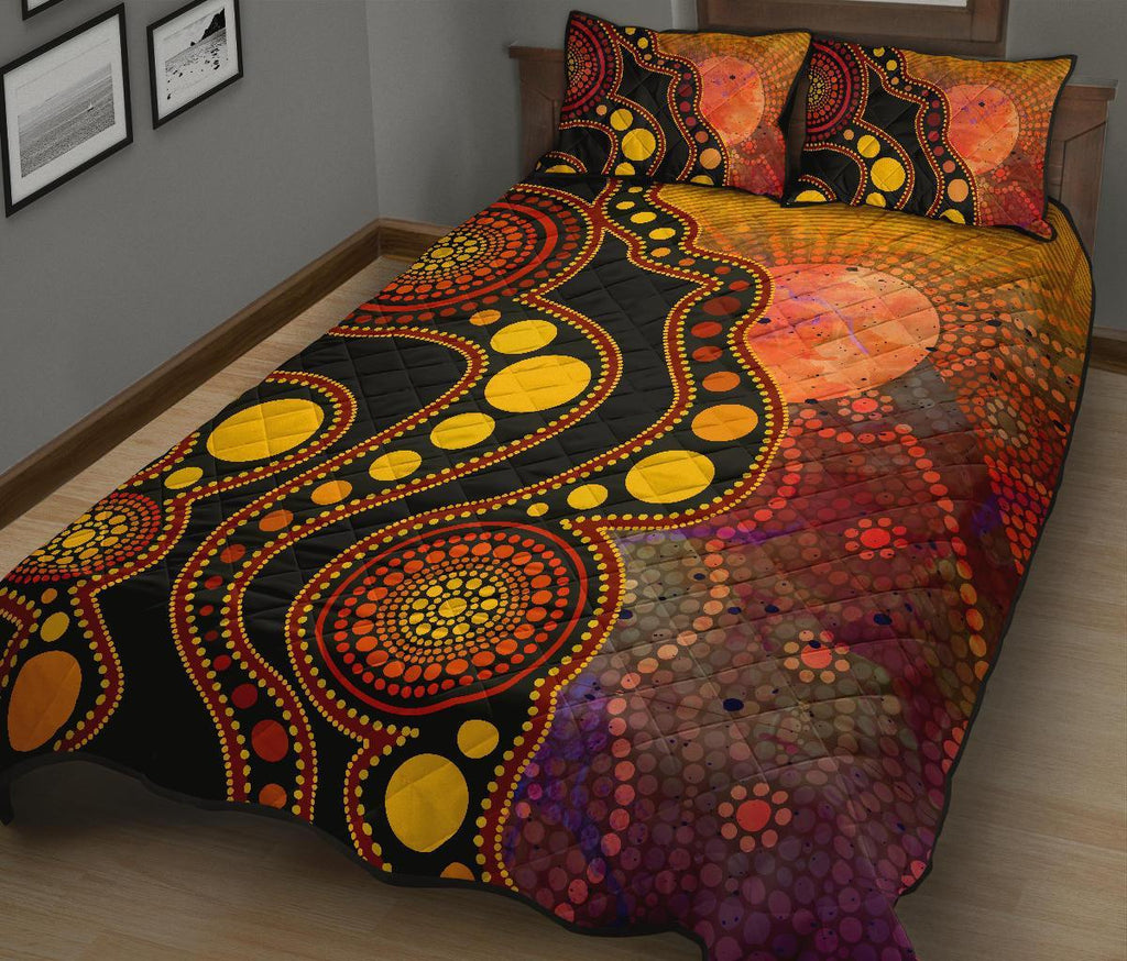 aboriginal-quilt-bed-set-australia-indigenous-flag-circle-dot-painting-art-golden