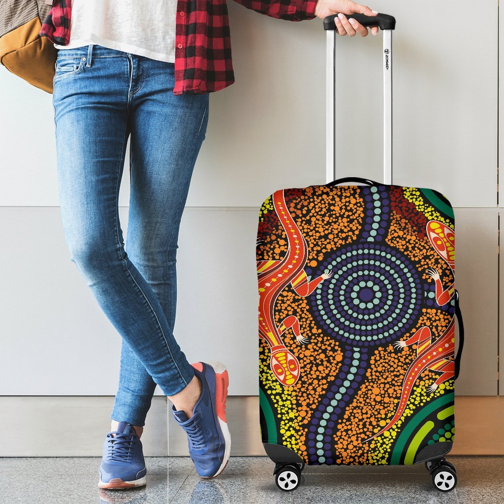 1st-australia-luggage-covers-aboriginal-two-lizards-dot-painting-circle