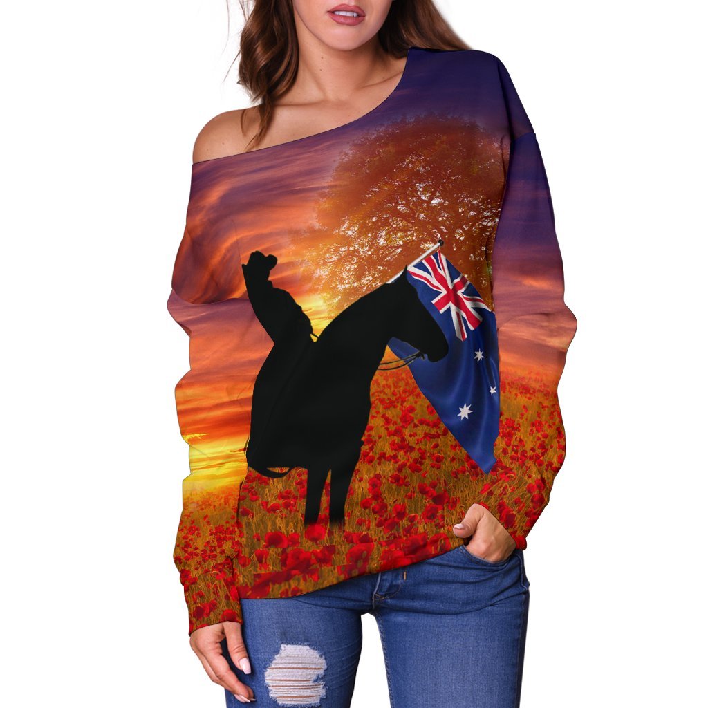Anzac Day 2021 Women's Off Shoulder Sweater - Lest We Forget - Vibe Hoodie