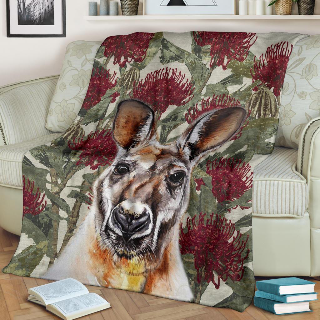 premium-blanket-kangaroo-blanket-waratah-flowers-painting