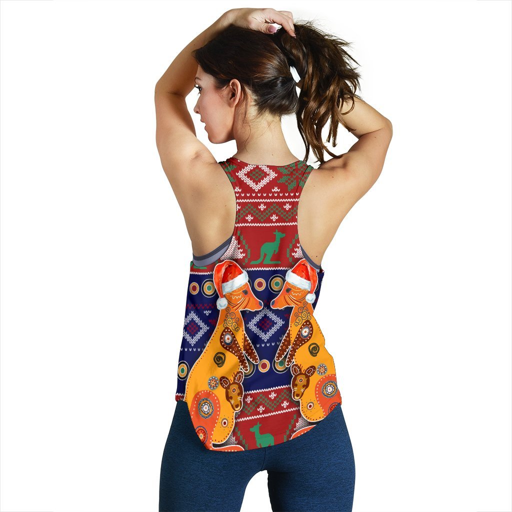 Christmas Women's Racerback Tank - Mother Kangaroo In Christmas- - Vibe Hoodie