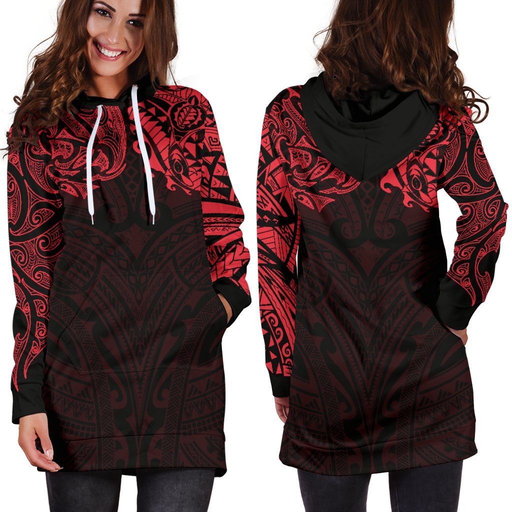 new-zealand-womens-hoodie-dress-maori-polynesian-tattoo-red
