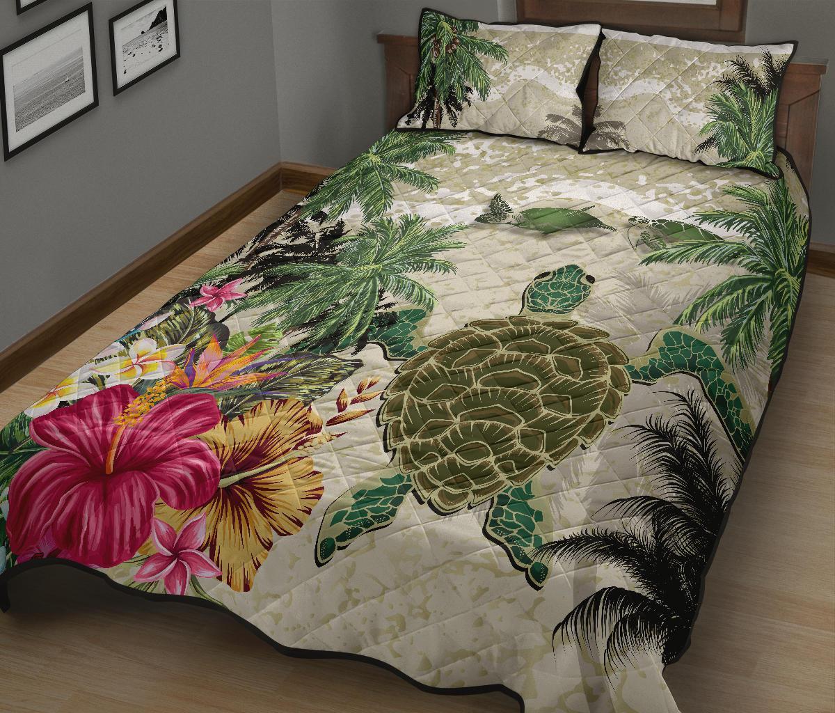 turtle-and-coconut-tree-quilt-bed-set-hibiscus-and-turtle-on-the-beach