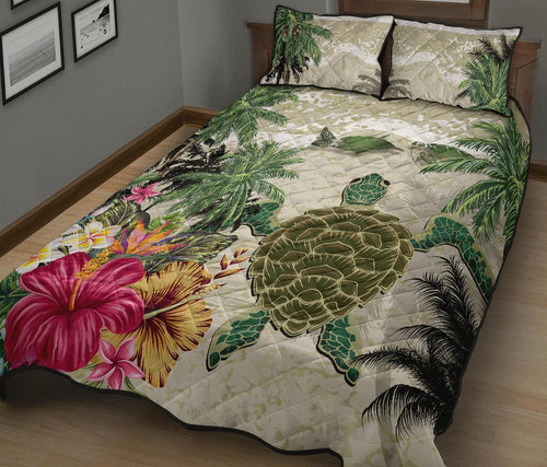 turtle-and-coconut-tree-quilt-bed-set-hibiscus-and-turtle-on-the-beach