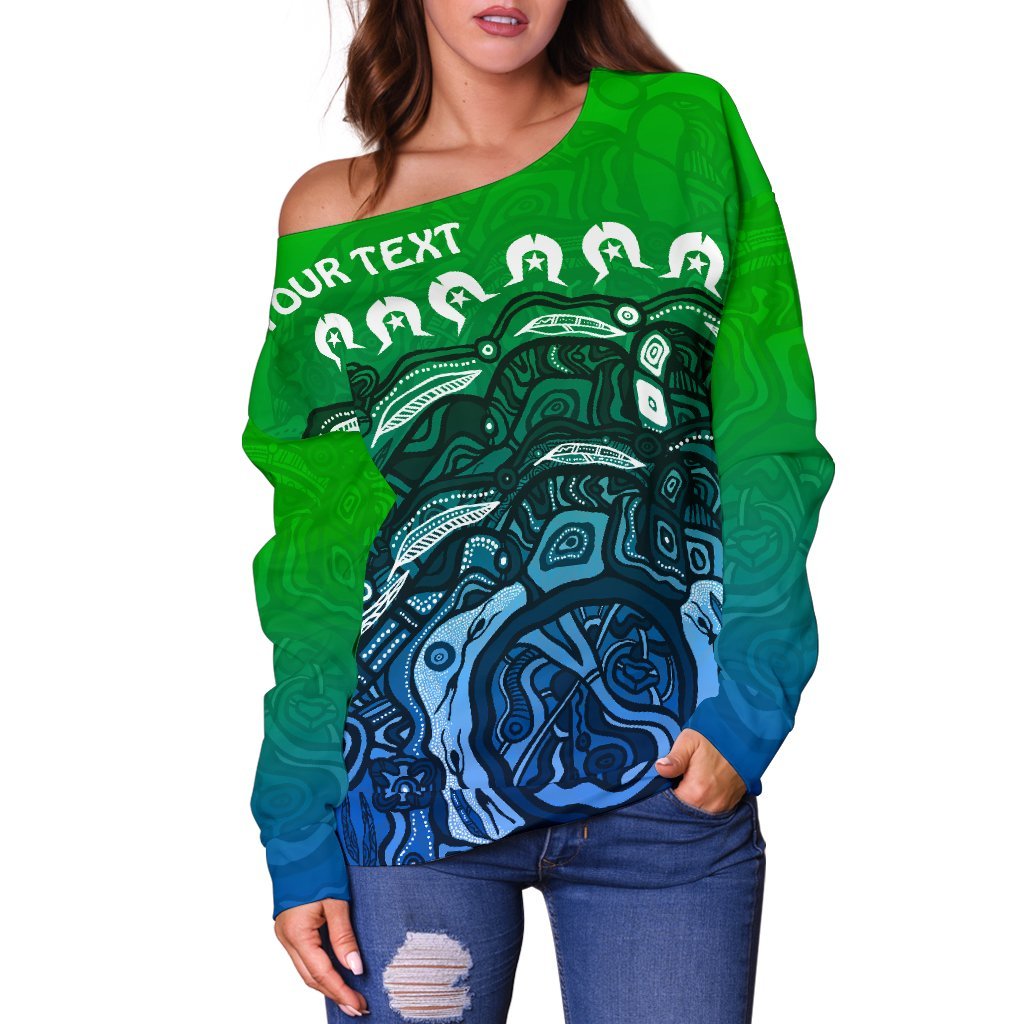 [Custom] Torres Strait Islands Off Shoulder Sweater - Blue - Vibe Hoodie