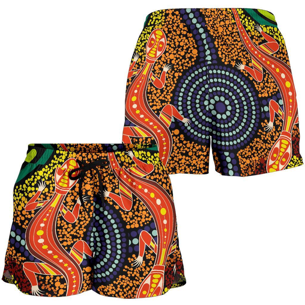 1st Australia Women Shorts - Aboriginal Two Lizards Dot Painting Circle - Vibe Hoodie