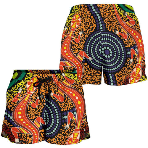 1st Australia Women Shorts - Aboriginal Two Lizards Dot Painting Circle - Vibe Hoodie