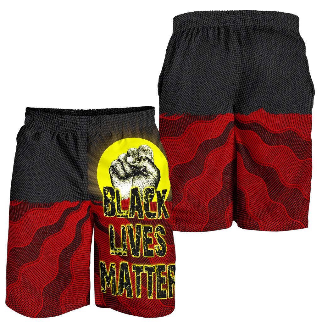 mens-shorts-aboriginal-black-lives-matter-sun-dot-painting