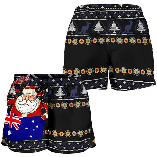 Christmas Women's Short - Australia Santa Claus Hold The Flag ( Black) - Vibe Hoodie