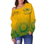Aboriginal Women's Off Shoulder Sweater, Australia Rugby and Coat Of Arms - Vibe Hoodie