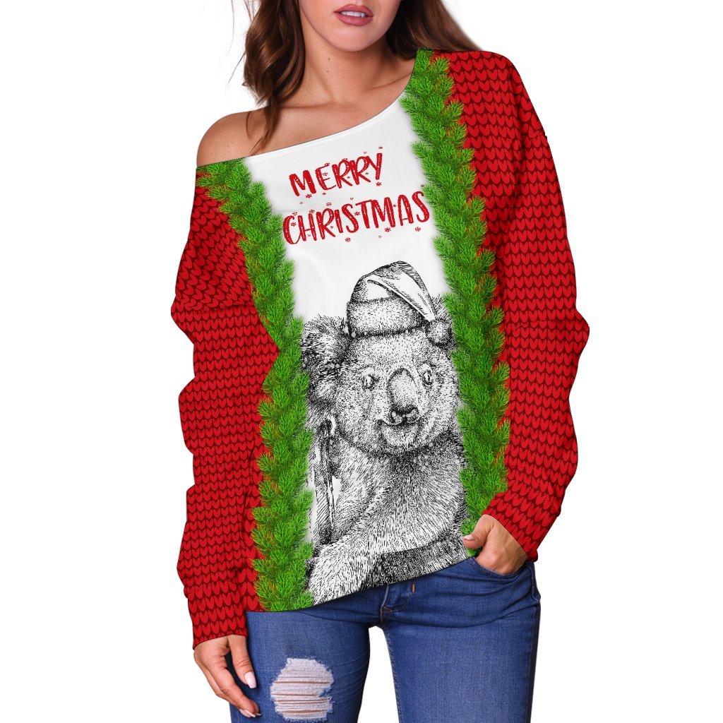 Christmas Women's Off Shoulder Sweater - Merry Christmas Koala - Vibe Hoodie