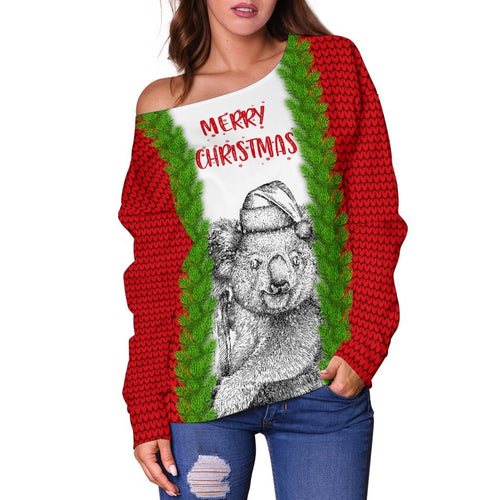 Christmas Women's Off Shoulder Sweater - Merry Christmas Koala - Vibe Hoodie