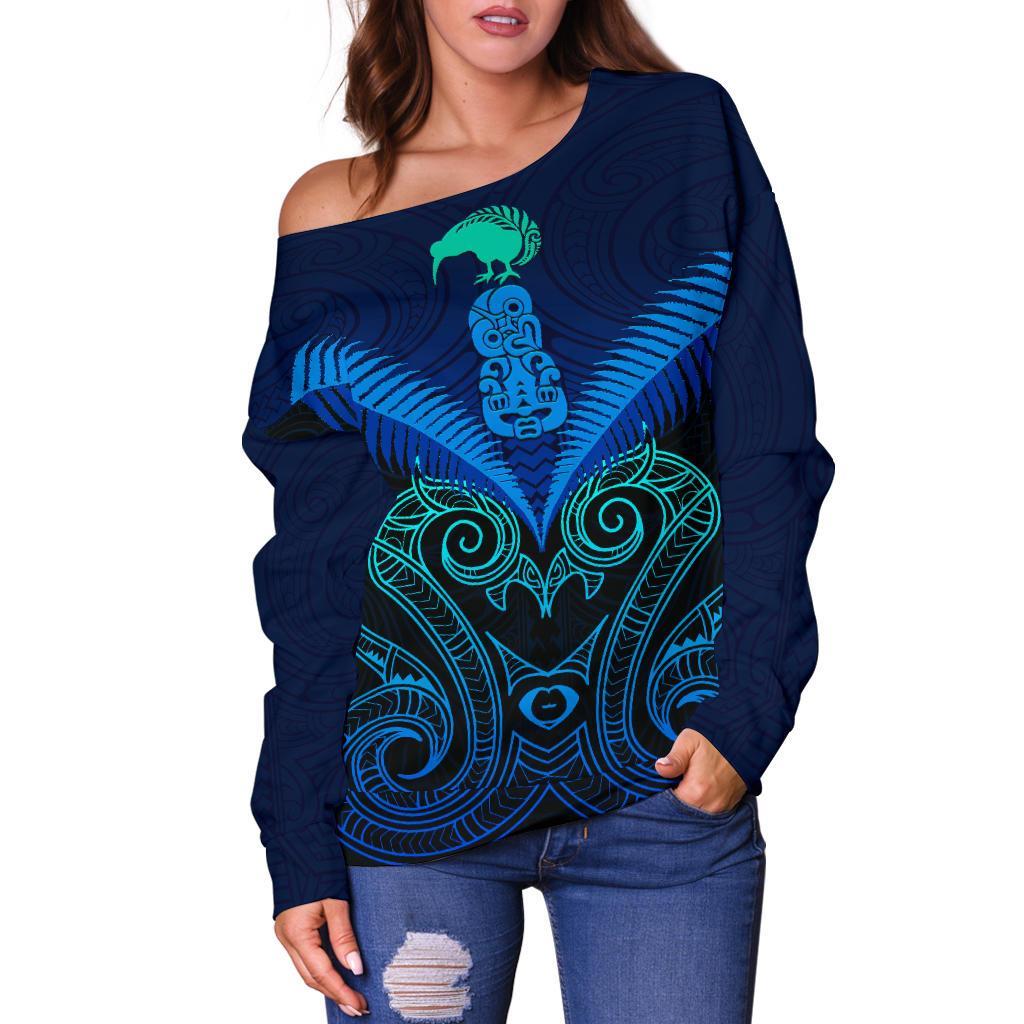 Maori Manaia New Zealand Off Shoulder Sweater Blue - Vibe Hoodie