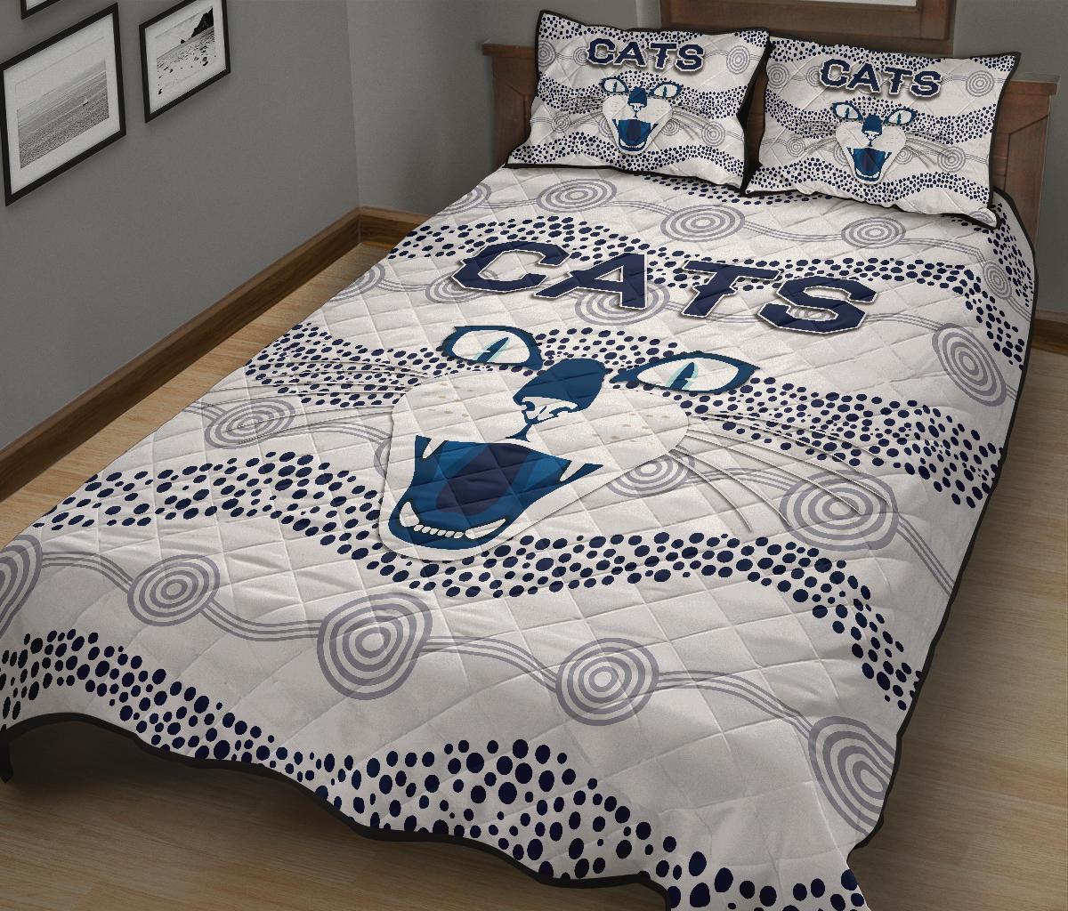geelong-quilt-bed-set-cats-indigenous-white
