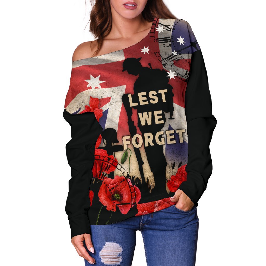 Anzac Women's Off Shoulder Sweater - A Day We Will Never Forget - Vibe Hoodie