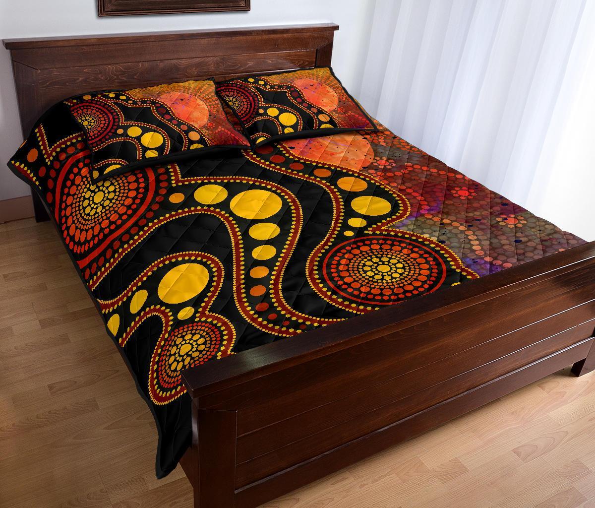 aboriginal-quilt-bed-set-australia-indigenous-flag-circle-dot-painting-art-golden