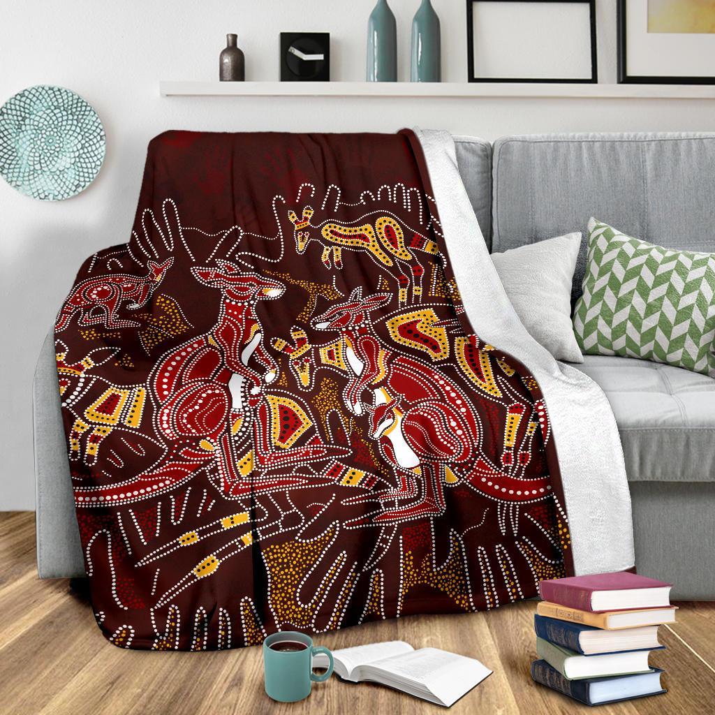 custom-aboriginal-premium-blanket-kangaroo-family-with-hand-art