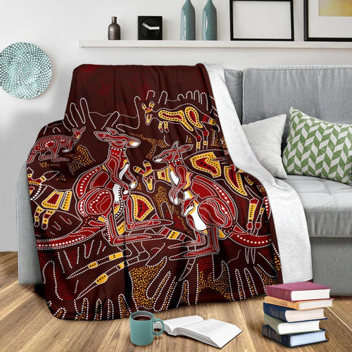 custom-aboriginal-premium-blanket-kangaroo-family-with-hand-art