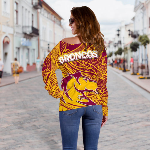 Brisbane Broncos Women's Off Shoulder Sweater Tribal Style - Vibe Hoodie
