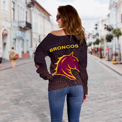 Brisbane Women Off Shoulder Sweater Broncos Simple Indigenous - Vibe Hoodie