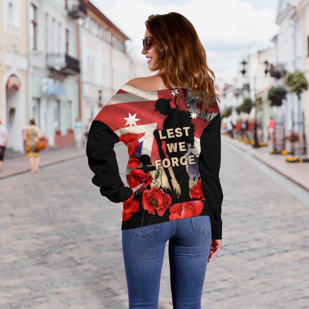 Anzac Women's Off Shoulder Sweater - A Day We Will Never Forget - Vibe Hoodie