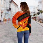 Orange Army Women's Off Shoulder Sweater Cricket Sporty Style - Vibe Hoodie