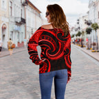 New Zealand Maori Mangopare Women Off Shoulder Sweater Polynesian - Red - Vibe Hoodie