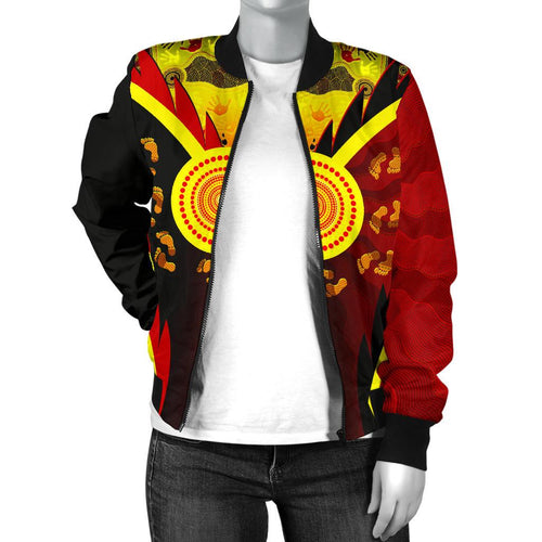 aboriginal-womens-bomber-jacket-indigenous-flag-with-footprint-hand-art