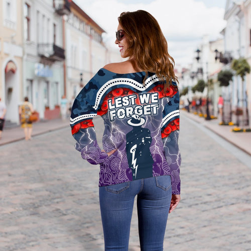 Storm Women's Off Shoulder Sweater Anzac Day Aboriginal - Vibe Hoodie