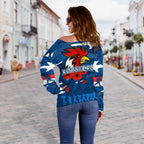 Roosters Anzac Day Off Shoulder Sweater Military - Blue - Vibe Hoodie