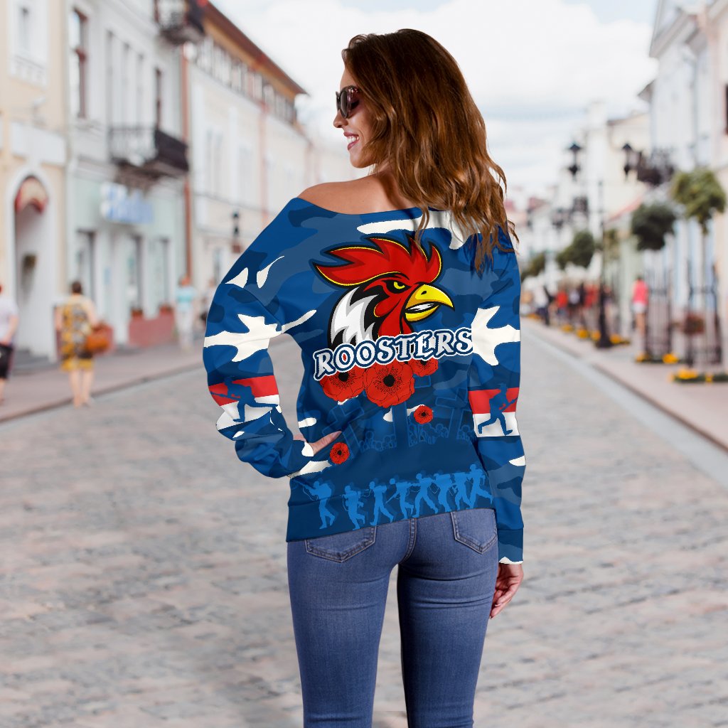 Roosters Anzac Day Off Shoulder Sweater Military - Blue - Vibe Hoodie