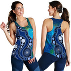 Aboriginal Women's Racerback Tank - Australia Indigenous Flag Circle Dot Painting Art (Blue) - Vibe Hoodie