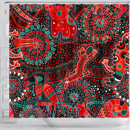 shower-curtains-aboriginal-animal-dot-acrylic-paint