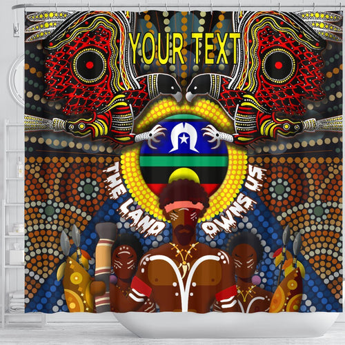 custom-text-the-land-owns-us-shower-curtain