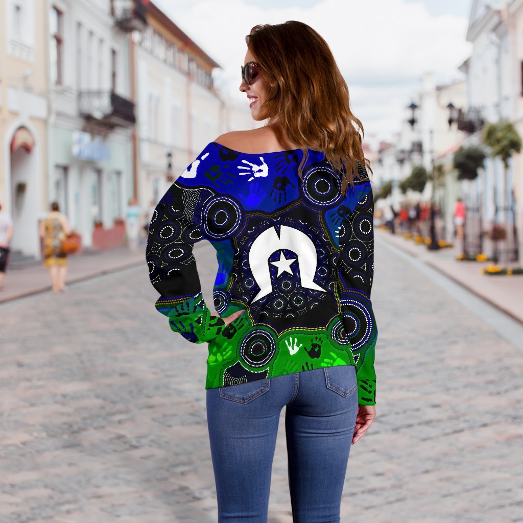 Aboriginal  Women's Off Shoulder Sweater - Torres Strait Symbol With Indigenous Patterns - Vibe Hoodie