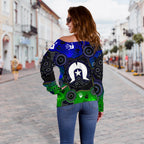 Aboriginal  Women's Off Shoulder Sweater - Torres Strait Symbol With Indigenous Patterns - Vibe Hoodie
