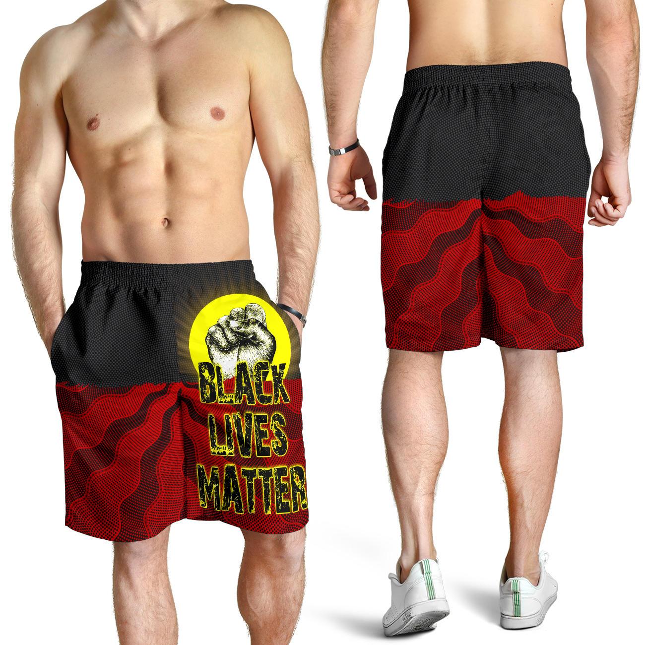 mens-shorts-aboriginal-black-lives-matter-sun-dot-painting