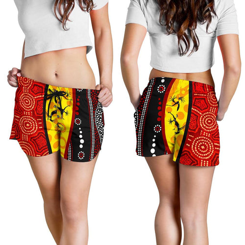 Aboriginal Women's Shorts - Dreamtime Koori Dance & Dot Acrylic Paint - Vibe Hoodie