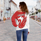 Sydney Women Off Shoulder Sweater Swans - Vibe Hoodie